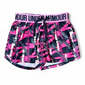 Under Armour Girls Play Up Shorts XS HeatGear Printed Elastic Drawstring Waist